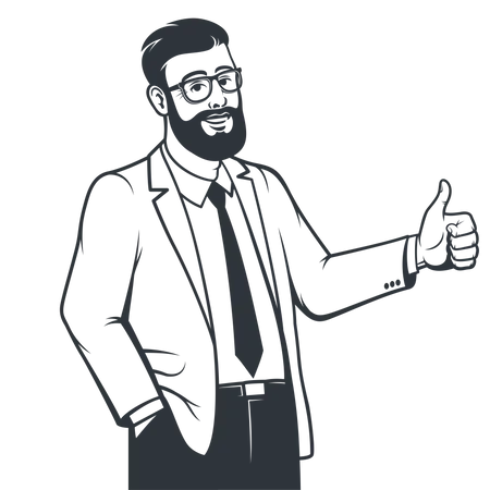 Man in suit showing both thumbs up Illustration
