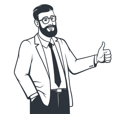 Man in suit showing both thumbs up  Illustration