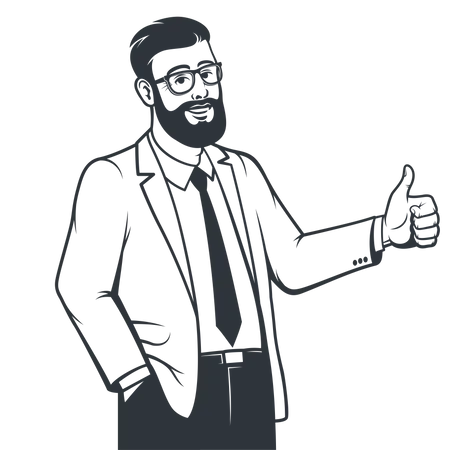 Man in suit showing both thumbs up  Illustration