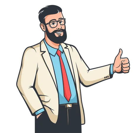 Man in suit showing thumbs up Illustration