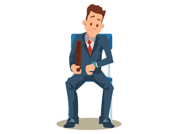 Man in Suit Waiting for Job Interview Illustration