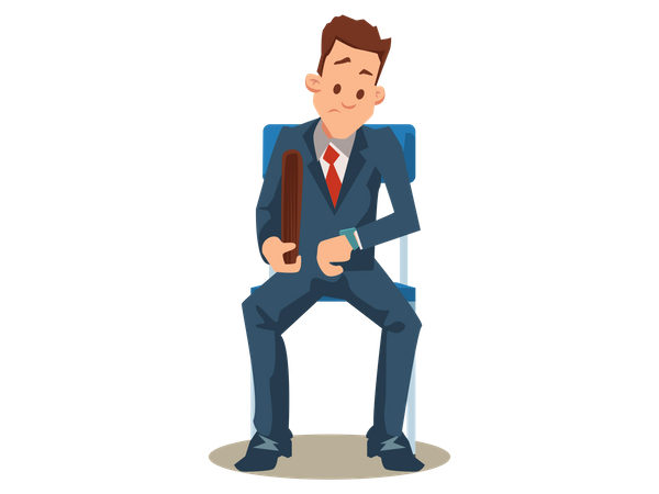 Man in Suit Waiting for Job Interview  Illustration