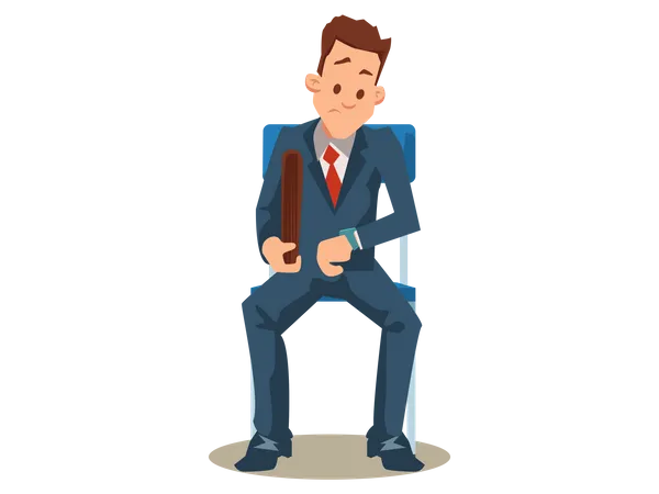 Man in Suit Waiting for Job Interview  Illustration