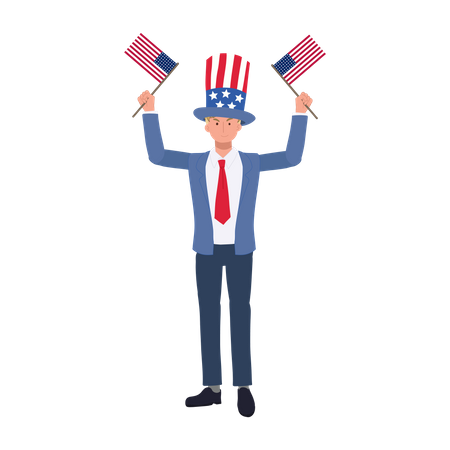 Man in suit with american flag  イラスト