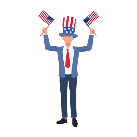 Man in suit with american flag  イラスト