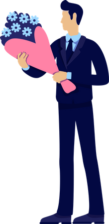 Man in suit with floral arrangement  Illustration