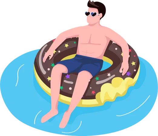 Man in sunglasses in donut air mattress  Illustration