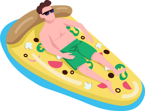 Man in sunglasses in pizza air mattress  Illustration