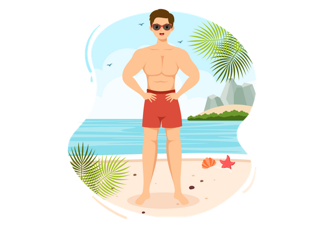 Man in Swimwear Illustration