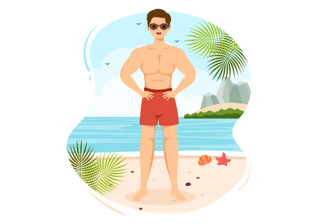 Man in Swimwear Illustration