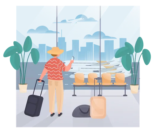 Man In The Airport With Luggage Illustration