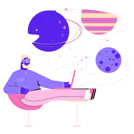 Man in the process of choosing a meta universe  Illustration