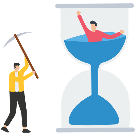 Man in the shrinking in the hourglass  Illustration