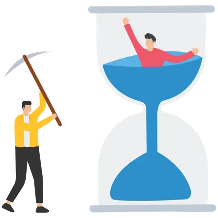 Man in the shrinking in the hourglass  Illustration
