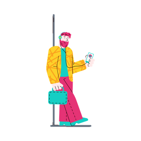 Man in train listening music  Illustration