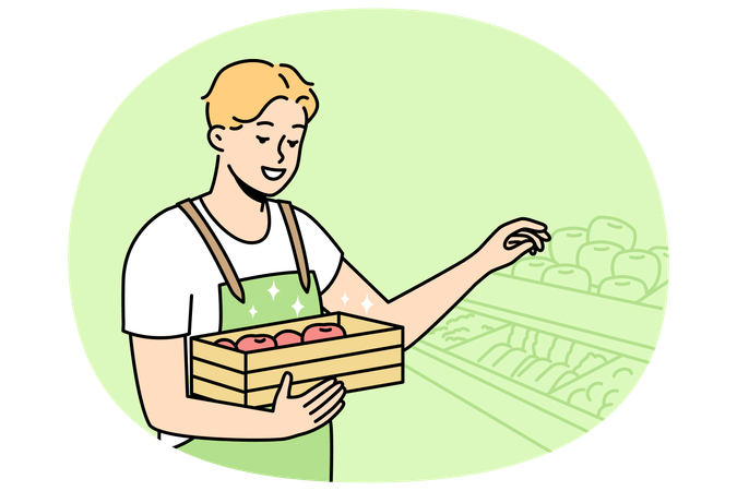 Man in uniform working in supermarket  Illustration