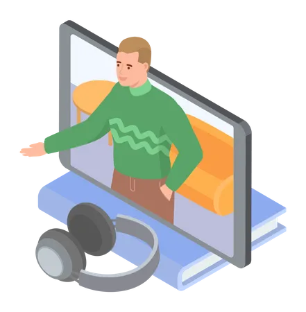 Man in video conference in computer Illustration