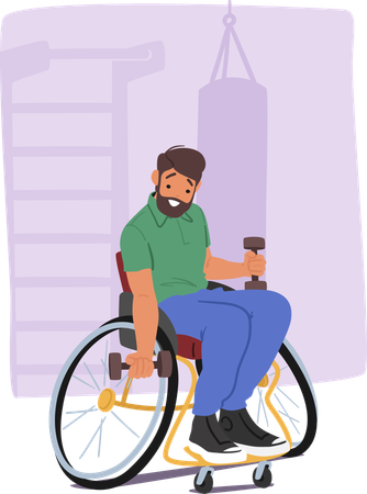 Man In Wheelchair Engages In Strength Training At Gym  Illustration