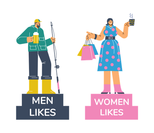 Man in woman standing on podiums  Illustration