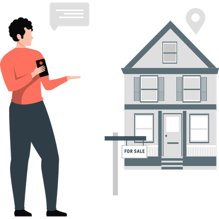 Man indicating to sell house  Illustration