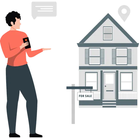 Man indicating to sell house  Illustration