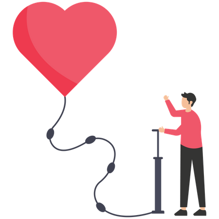 Man inflates a heart  Illustration