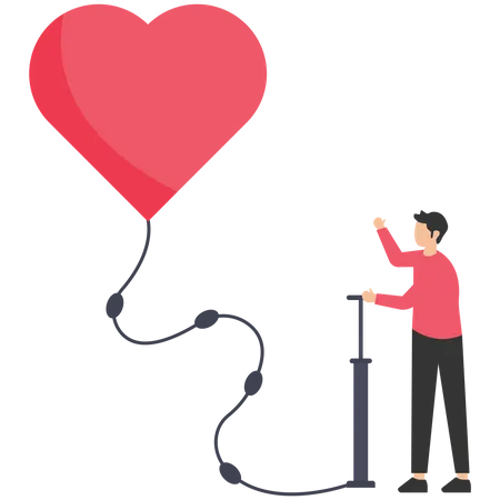 Man inflates a heart  Illustration