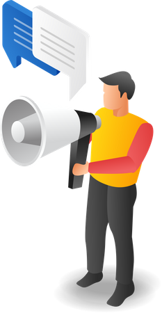 Man informing announcement with megaphone  Illustration