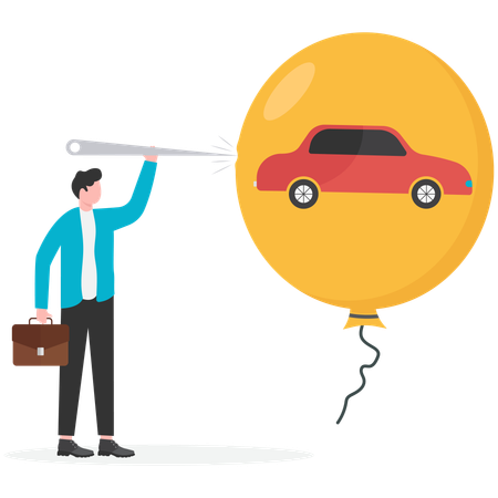 Man injecting needle on car balloon  Illustration