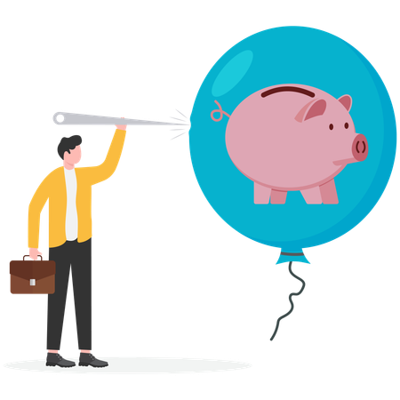 Man injecting needle on piggy balloon  Illustration