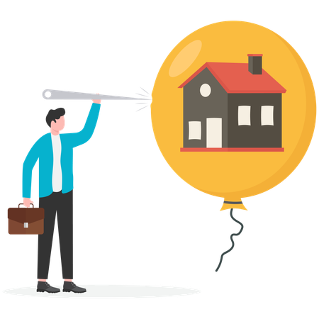 Man injecting needle on property balloon  Illustration