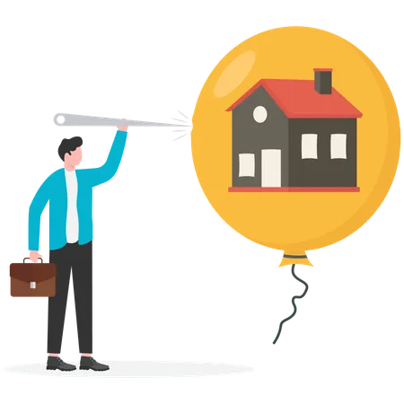 Man injecting needle on property balloon  Illustration