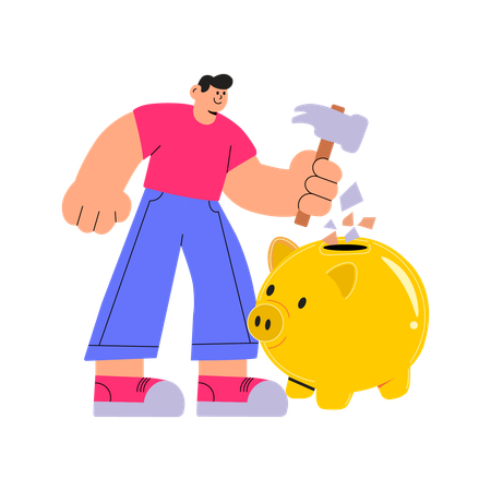 Man inserting coin into piggy bank for cryptocurrency savings  Illustration