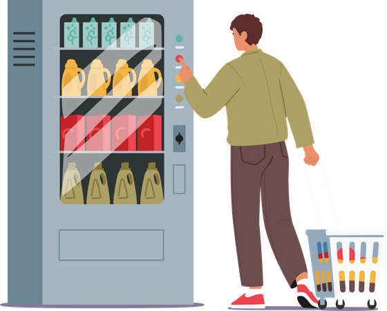 Man Inserts Coins Into Vending Machine At Public Launderette  Illustration
