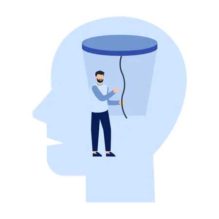 Man inside a mind representing ideas and thoughts  Illustration