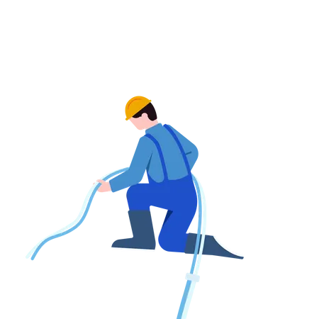 Man installing cable wire  Illustration