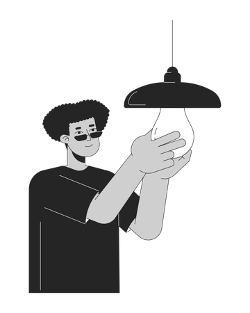 Man installing Energy efficient lightbulb  일러스트레이션