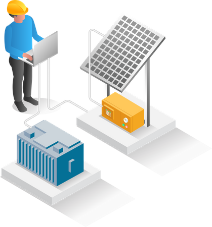 Man installing solar grid  Illustration