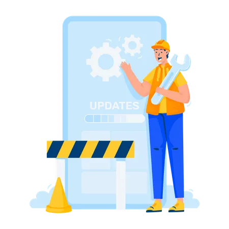 Illustration Of Technician Installing System Update Illustration