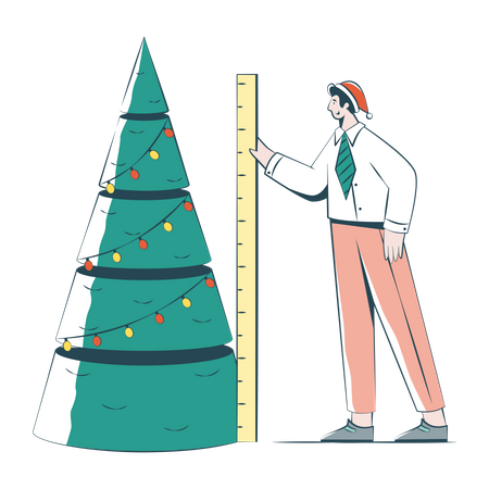 Man Installs A Christmas Tree In His Office  Illustration