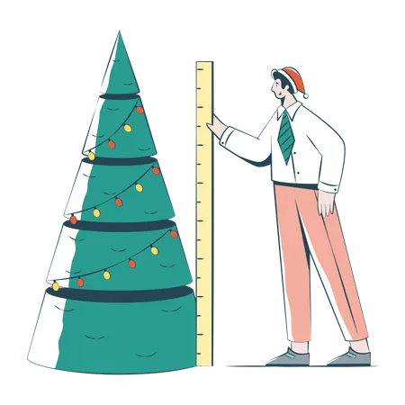 Man Installs A Christmas Tree In His Office  Illustration
