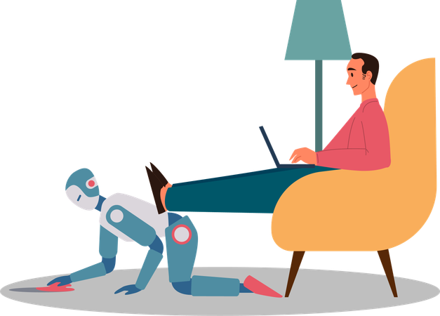 Man instructing domestic robot to do household chores  Illustration