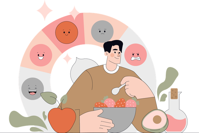 Man intakes fruit bowl in diet  Illustration