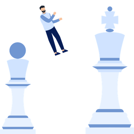 Man Interacting with Chess Pieces Business and Competition  Illustration