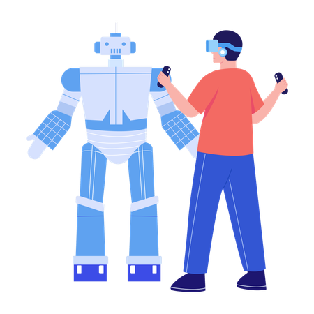 Man interacts with vr robot  Illustration