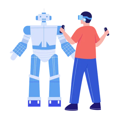Man interacts with vr robot  Illustration