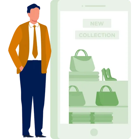 Man introducing new shopping collections  Illustration