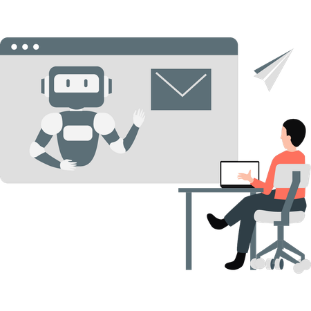 Man introducing robot communication system  Illustration