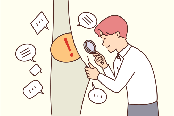 Man investigate on curtain  Illustration