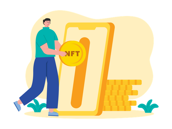 Man investing coins in NFT Illustration